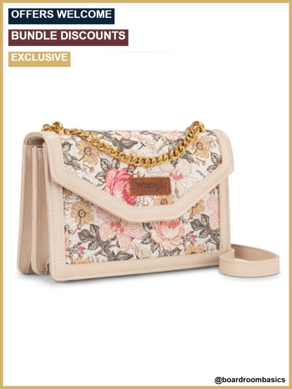 Wrangler Floral Tooled Crossbody Purse Chain Strap Shoulder Bag